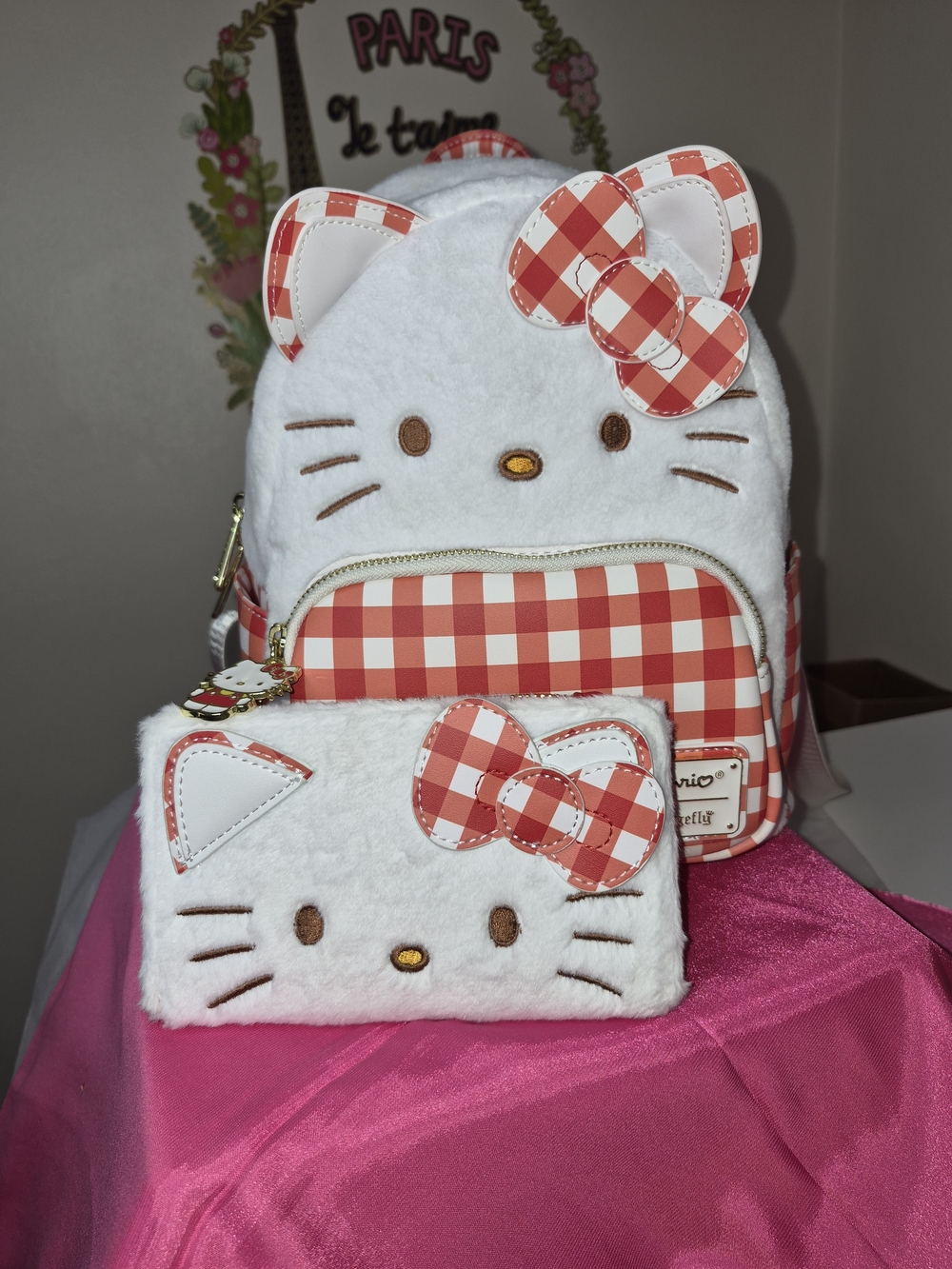 Loungefly White and Red Gingham Hello Kitty Backpack & Wallet Set